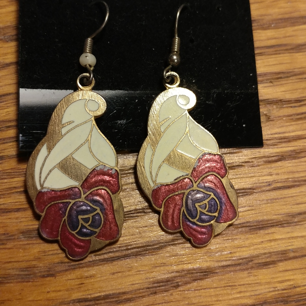 3D Enamel Rose Earrings